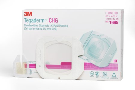 I.V. Dressing with CHG 3M™ Tegaderm™ CHG (Chlorhexidine Gluconate) / Film 4-3/4 X 4-3/4 Inch Sterile