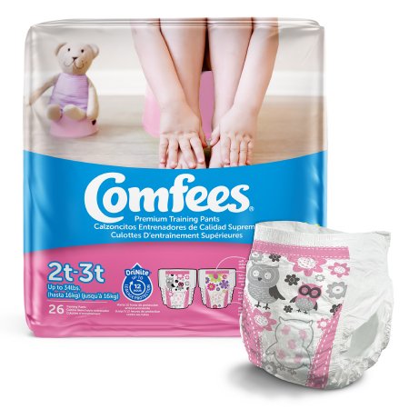 Female Toddler Training Pants Comfees® Pull On with Tear Away Seams Size 2T to 3T Disposable Moderate Absorbency