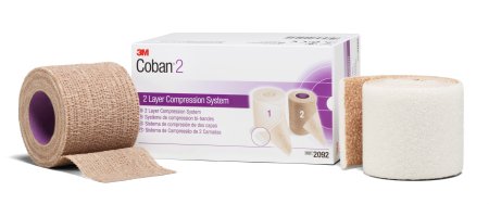 2 Layer Compression Bandage System 3M™ Coban™ 2 2 Inch X 1-3/10 Yard / 2 Inch X 3 Yard Self-Adherent Closure Tan / White NonSterile 35 to 40 mmHg