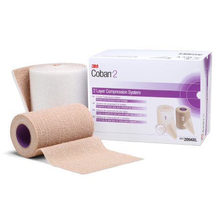 2 Layer Compression Bandage System 3M™ Coban™ 2 4 Inch X 3-4/5 Yard / 4 Inch X 6-3/10 Yard Self-Adherent / Pull On Closure Tan / White NonSterile 35 to 40 mmHg